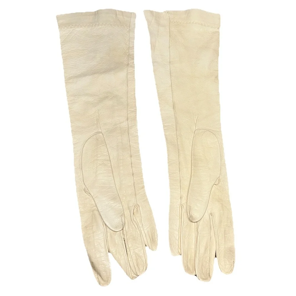 Vintage 1950's Christian Dior Lionel Le Grande Ivory Gauntlet Gloves Leather 6.5